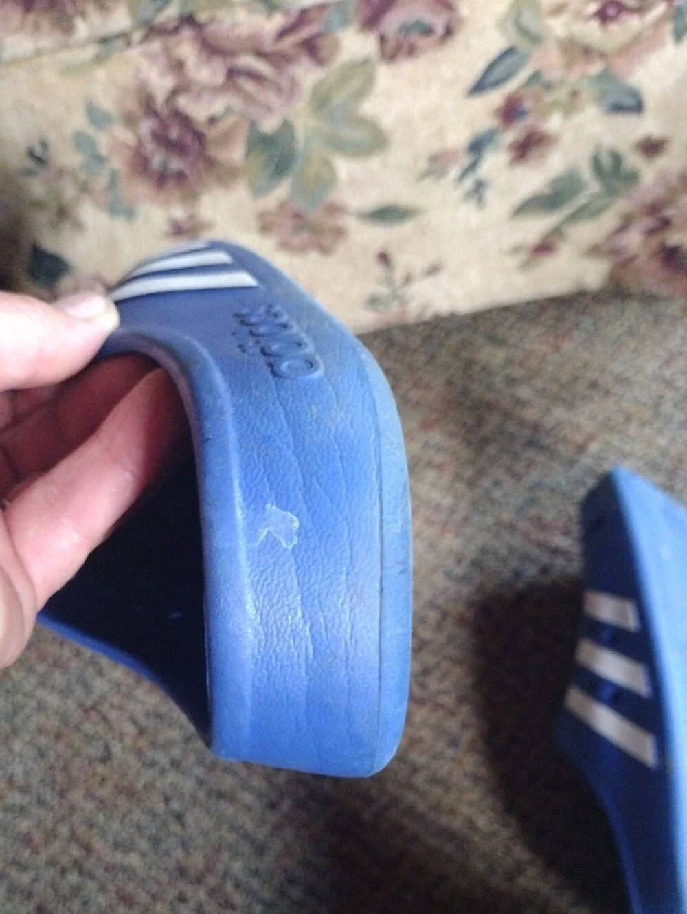 adidas Kids Women's Blue Slip-On Water Clogs with White Stripes